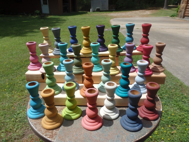 Painted Wood Taper Candle HolderCandle Stick HoldersAssorted Color Choices image 2