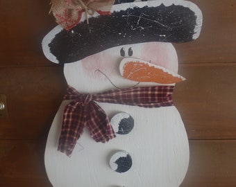 Handcrafted Wooden  Snowman Door/Wall Hanger/Winter/Seasonal Home Decor/Handpainted