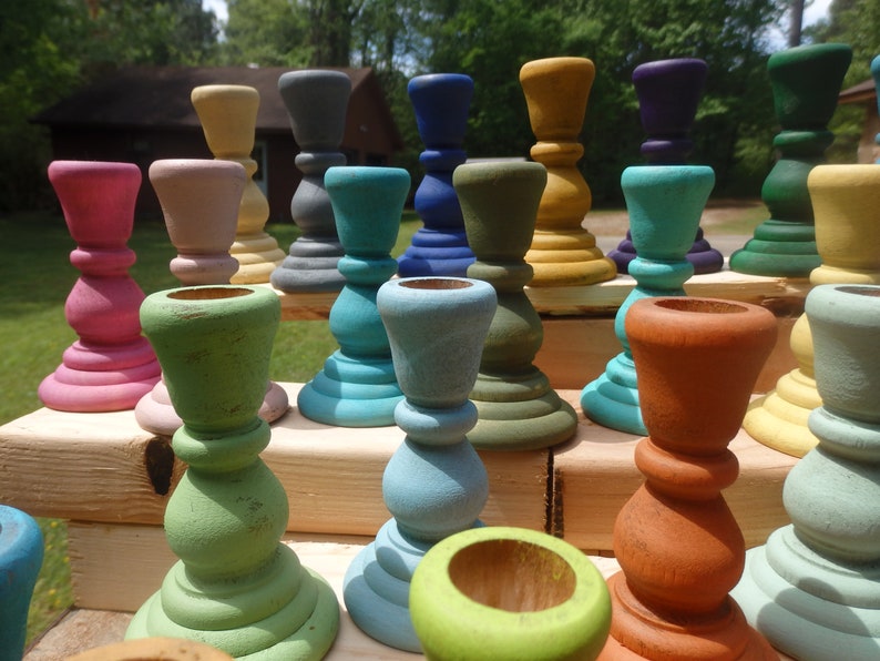 Painted Wood Taper Candle HolderCandle Stick HoldersAssorted Color Choices image 7