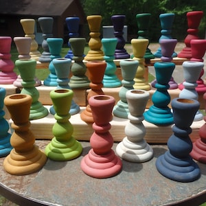 Painted Wood Taper Candle HolderCandle Stick HoldersAssorted Color Choices image 5