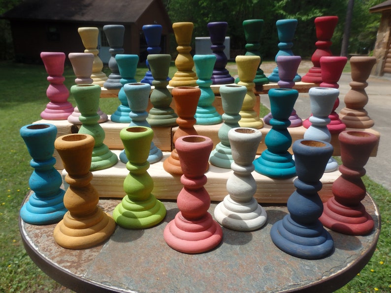 Painted Wood Taper Candle HolderCandle Stick HoldersAssorted Color Choices image 5