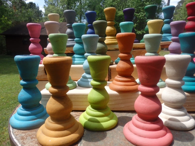 Painted Wood Taper Candle HolderCandle Stick HoldersAssorted Color Choices image 9