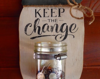 Handcrafted Laundry Room~Keep The Change Mason Jar~Door/Post/Wall Hanger~Free US Shipping~