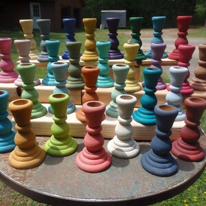 Painted Wood Taper Candle HolderCandle Stick HoldersAssorted Color Choices image 6