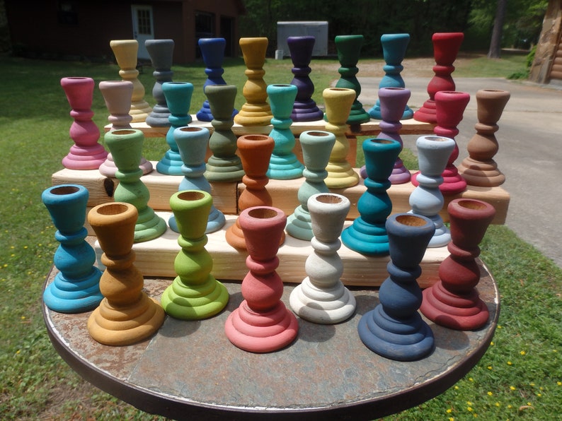 Painted Wood Taper Candle HolderCandle Stick HoldersAssorted Color Choices image 6