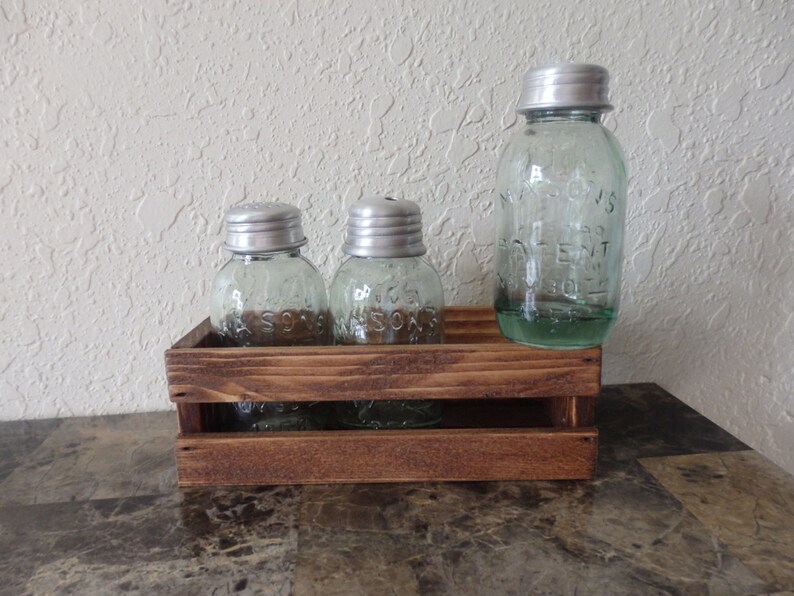 Mini Mason Jar Salt/pepper Shaker Toothpick Holder in a Wood Etsy