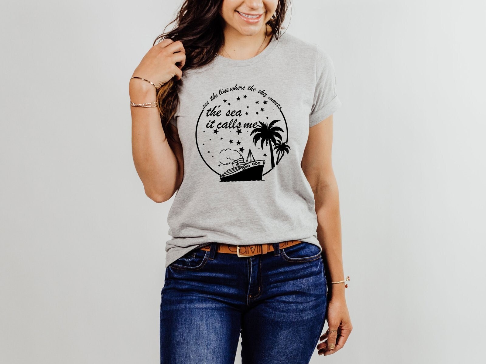 The Sea It Calls Me Shirt, Disney Wish T-shirts, Disney Family Cruise Gifts, Disney Dream Shirt, See The Line Where The Sky Meets Shirt