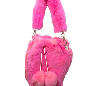 Rosa weiche Kaninchen Fell Tote Handtasche Crossbody Kette Tasche