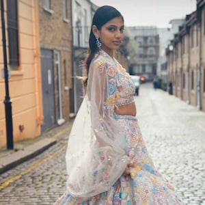 Custom made pure organza thread embroidery Indian wedding dress for women - Made to measure outfit