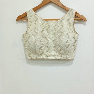 Off white Lucknowi chikankari Georgette Saree Blouse, boat neck Indian , Princess Cut, Made-to-Order