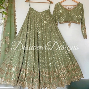 Sage green Full heavy work sequin work Lehenga Choli For Women indian Wedding Party Wear Lengha Choli Mahendi Sangeet Bridesmaids