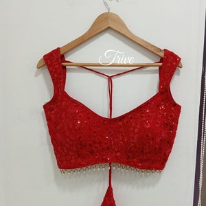 Saree Lehenga Blouse Made To Order Indian Designer Red Embroidered  Deep Sweetheart Neck Blouse Sleeveless