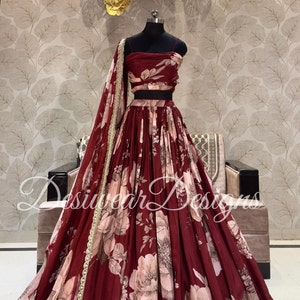 Floral Lehenga Choli For Women Designer Party Wear Lengha Choli Indian Wedding Bridal Wear Lahanga Choli,Custom Size Bridesmaids ghagra Chol