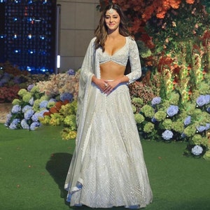 Indian Lehenga  White Georgette Embroidered Fully Flared Wedding Bridal Bridesmaid Lehenga Bollywood lehenga