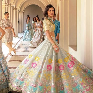 Off white Net Lehenga Choli For Women Indian Wedding Party Wear Banarasi Lengha Choli Indian Guest Wear Sangeet,Festive, Bridesmaids Lehngas