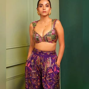 Saree Lehenga Blouse Made To Order Indian Designer  Embroidered Georgette Choli cut Blouse With Multi color Thread Sweetheart Neckline