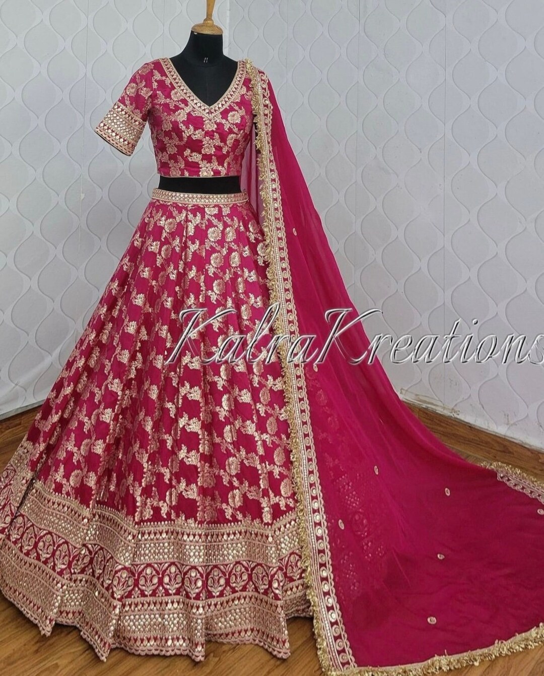 Buy Made to Order Indian Sabyasachi Rani Pink Pure Banarasi Silk Lehenga  Choli With Gold Work Brides Bridesmaids Sangeet Mehendi Lehenga Online in 