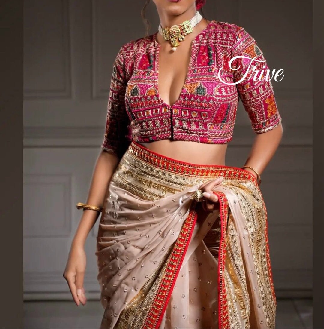 High neck long sleeve saree blouse online