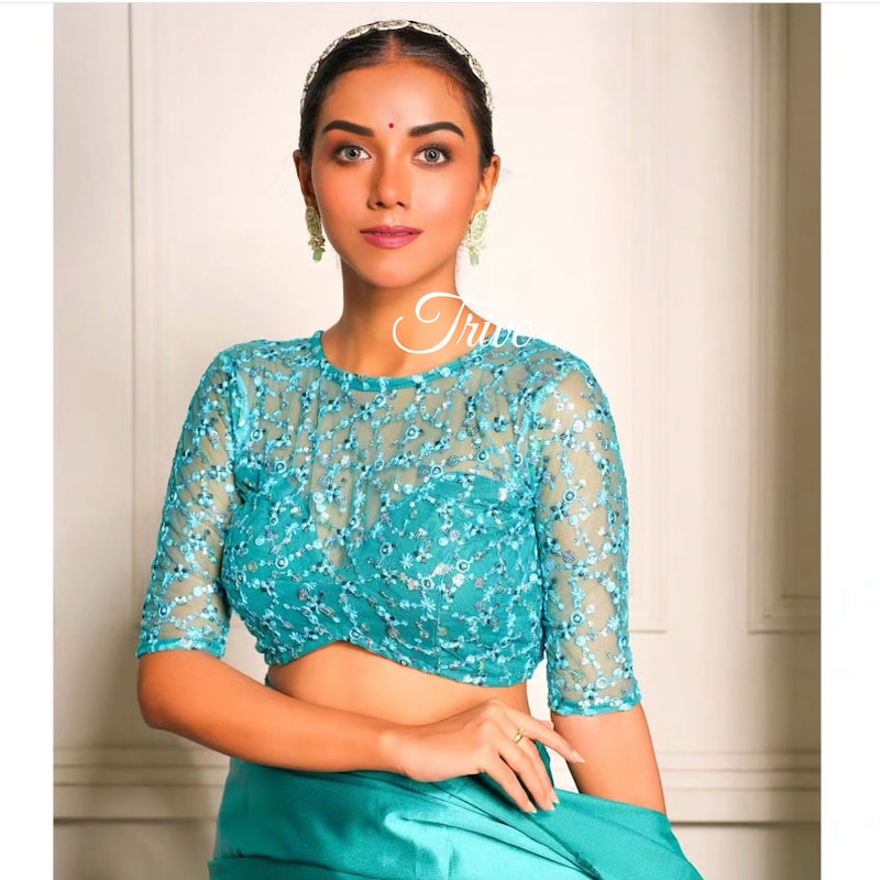 Protea Saree Cluster Blouse Set - Turquoise Blue main image 0