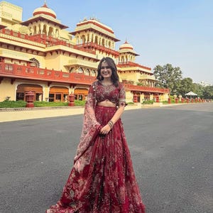 Designer maroon Floral Print  with embroidery work lehenga Choli For Women, Lehenga Choli, Indian Wedding Lehenga Choli, Made To measure