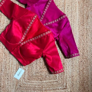 Beautiful Indian Red Silk Blouse In Front V Neck, Elbow Sleeves Blouse, saree Blouse, Indian Blouse, Wedding Blouse,all color