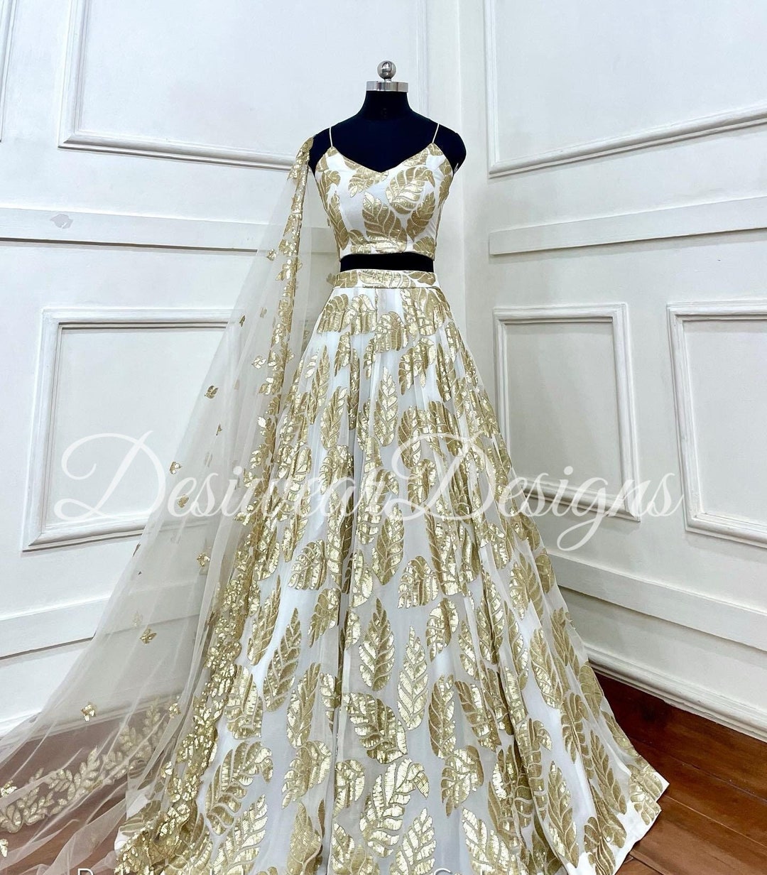 Indian Wedding Off White And Goldlehenga Blouse Gold Embroidered Sequin indian-wedding-off-white-and-goldlehenga-blouse-gold-embroidered-sequin