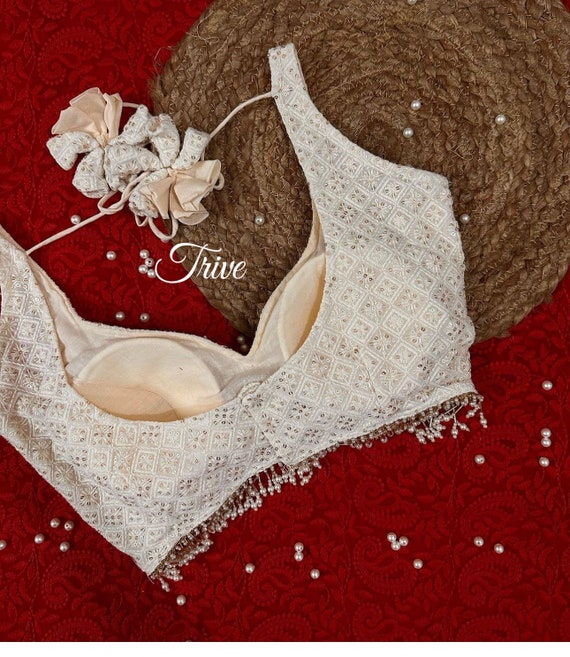 White chikankari blouse for sarees | Chikankari Saree blouse for women | custom made Sweetheart  neck Designer Sleeveless Blouse