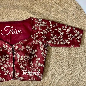 Made To Order Indian Designer  maroon Embroidered Silk Saree Lehenga Blouse Sweetheart Neck Elbow Length Sleeves .