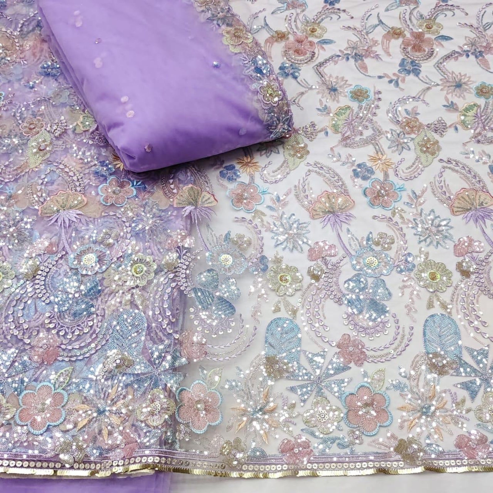 Lavender Floral Lehenga Choli Sequin Work