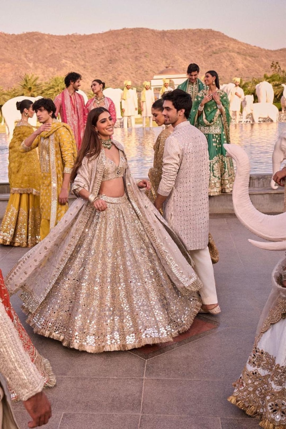 Buy Sabyasachi Designer Beige-gold Lehenga Choli Embellished With