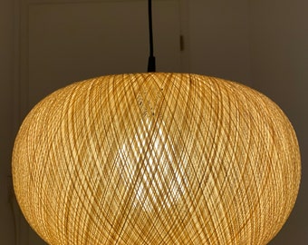 Mid Century Spun Lamp, Raffia Ceiling Lamp, Germany, 1970s.