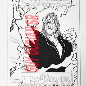 RARE WWF WWE Undertaker Bend-Em Designs Toy + Trading Card Art Guy Dorian 90s