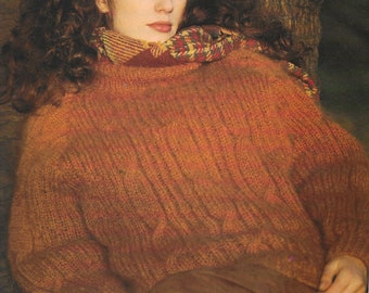 Mohair Pullover Knitting Pattern  - PDF pattern download for Rib and Cable Pullover - 2 sizes