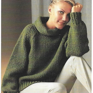 Knitting Pattern - PDF pattern download for - Easy Knit Raglan Pullover with Turtleneck - Sizes XS-L - Knit on 8mm Needles