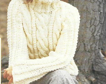 Knitting Pattern - PDF pattern download for - Cable and Texture Pullover with Turtleneck  - Sizes S-XL - Quick Knit on 10mm
