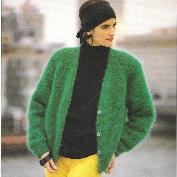 Mohair Knitting Pattern - 3 Styles included - PDF pattern download for RETRO  Basic Pullovers and Cardigans - V neck and Crew - 3 Sizes