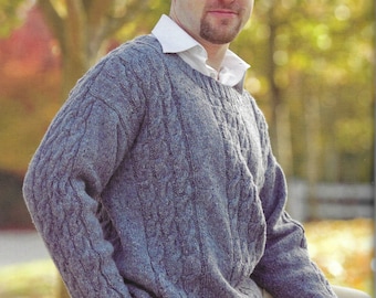 Knitting Pattern - PDF pattern download  - Worsted Weight Aran for EASY Cable Unisex Pullover