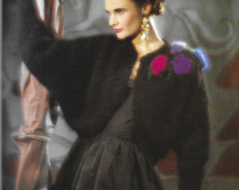 Mohair Knitting Pattern  - PDF pattern download for Bolero/Short Cardigan  with Mock Corsage knit in Jewel Colors - One Size Fits Most