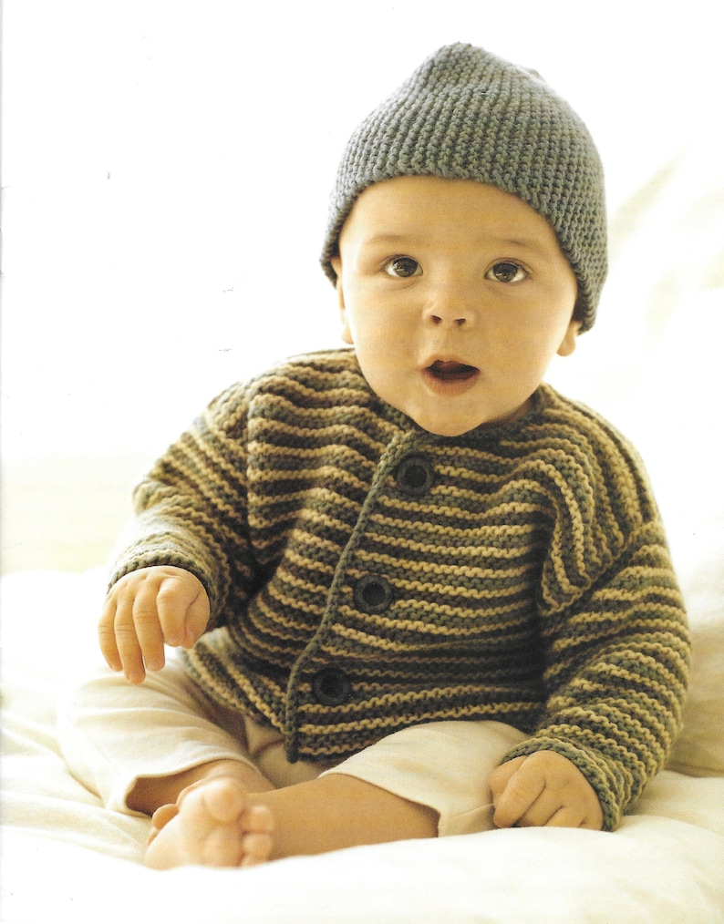 Knitting Pattern PDF Download BABY Garter Stitch Cardigan and Hat in 6