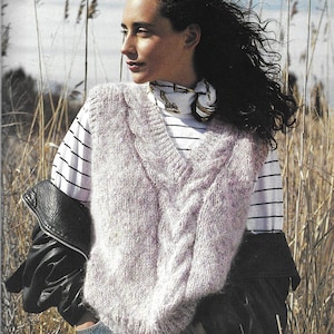 Mohair Knitting Pattern  - PDF download for Mohair Combo Pullover Vest with Center Cable - Adult Size S - XL