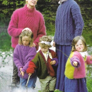 Mohair Knitting Pattern  - PDF pattern download for Mohair or Wool Pullovers - Cables and Multi color - Adult and Child instructions