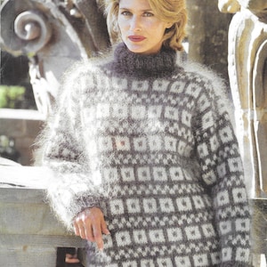 Mohair Sweater Knitting Pattern  - PDF pattern download - Dotted Squares - Size Small to Extra Large - 41&quot; to 53&quot; finished bust