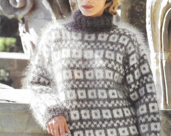 Mohair Sweater Knitting Pattern  - PDF pattern download - Dotted Squares - Size Small to Extra Large - 41" to 53" finished bust