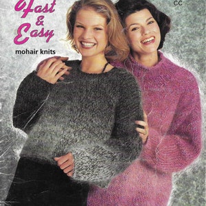 Knitting Pattern - PDF pattern download for - EASY Mohair on 10mm Two Styles - Cropped and Long - Sizes 42-49 inch finished bust