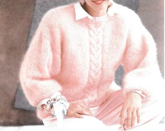 Mohair Knitting Pattern  - PDF pattern download for EASY Center Cable Mohair Pullover - Sizes S,M,L