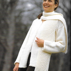 SIMPLE DESIGN- PDF pattern download for - Basic Stockinette Stitch Cardigan and Garter Stitch Scarf - Bulky Weight - Beginner