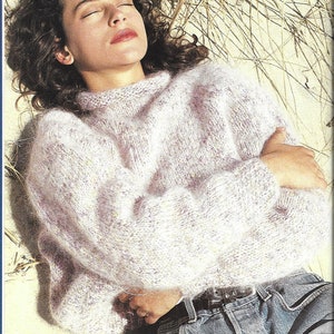 Mohair Knitting Pattern  - PDF download for Mohair Combo Pullover - Knit in the Round Bottom Up - Adult Size S - XL