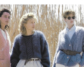 Mohair Sweaters Trio Knitting Pattern  - PDF pattern download for Vest, Pullover and Cardigan - Ladies Small, Medium and Large