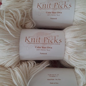 Knit Picks 100% Merino Wool - LOT of 4 Skeins in Natural Color or Dye your Own - Each Skein has 440 yards is DK weight Light Worsted