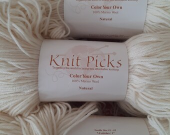 Knit Picks 100% Merino Wool - LOT of 4 Skeins in Natural Color or Dye your Own - Each Skein has 440 yards is DK weight Light Worsted